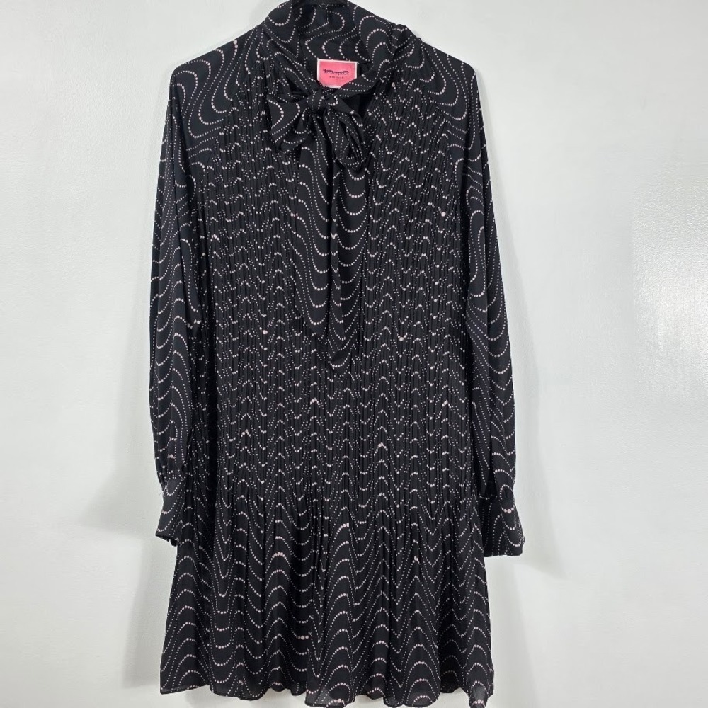 Kate Spade New York Wavy Dot Dress Womens 8 Black Pink Dot Pearl Cuff - Picture 2 of 9